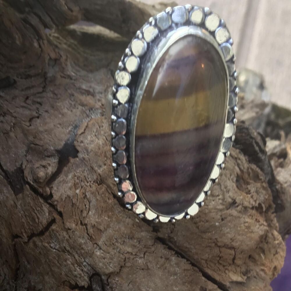 Handcrafted Fluorite Bohemian Statement Ring Size 6.5